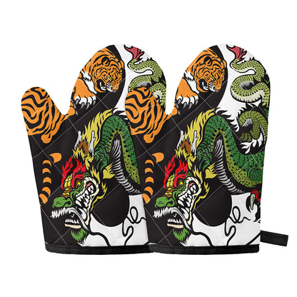 Tiger And Dragon Yin Yang Print Oven Mitts