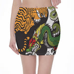 Tiger And Dragon Yin Yang Print Pencil Mini Skirt