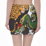 Tiger And Dragon Yin Yang Print Pencil Mini Skirt