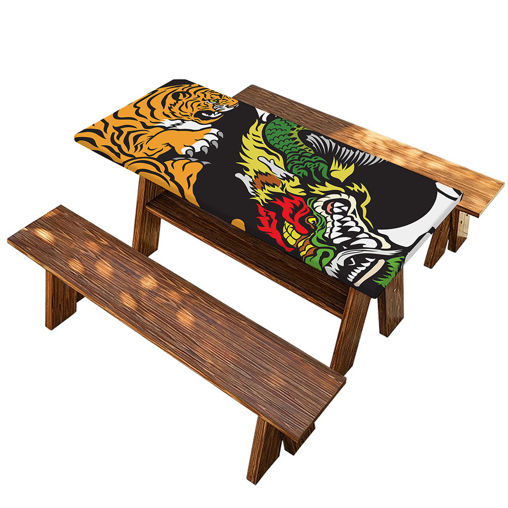 Tiger And Dragon Yin Yang Print Picnic Table Cover