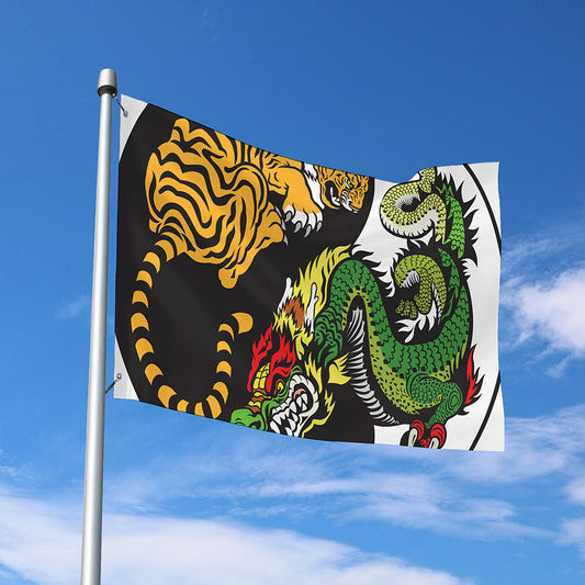Tiger And Dragon Yin Yang Print Polyester Flag