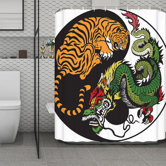 Tiger And Dragon Yin Yang Print Polyester Shower Curtain