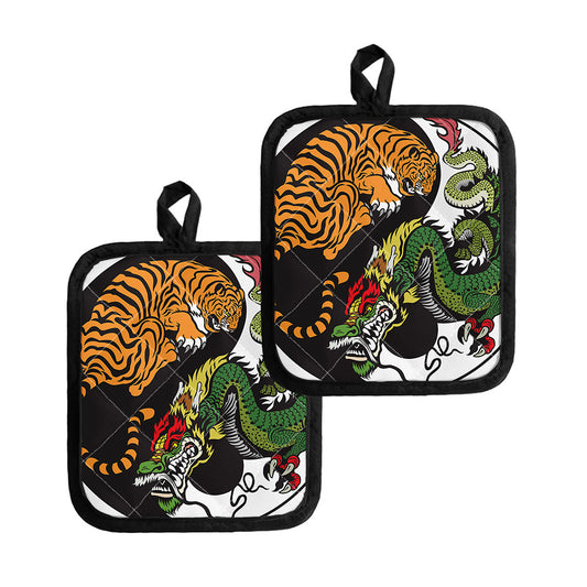 Tiger And Dragon Yin Yang Print Pot Holders