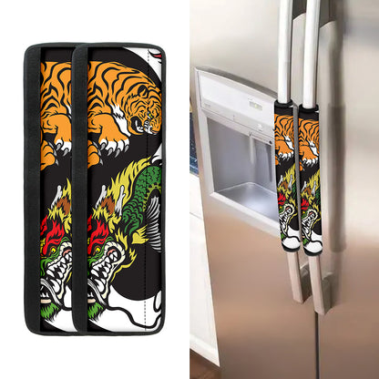 Tiger And Dragon Yin Yang Print Refrigerator Handle Covers