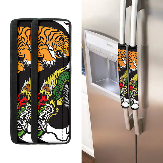Tiger And Dragon Yin Yang Print Refrigerator Handle Covers