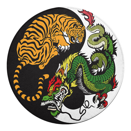 Tiger And Dragon Yin Yang Print Round Blanket