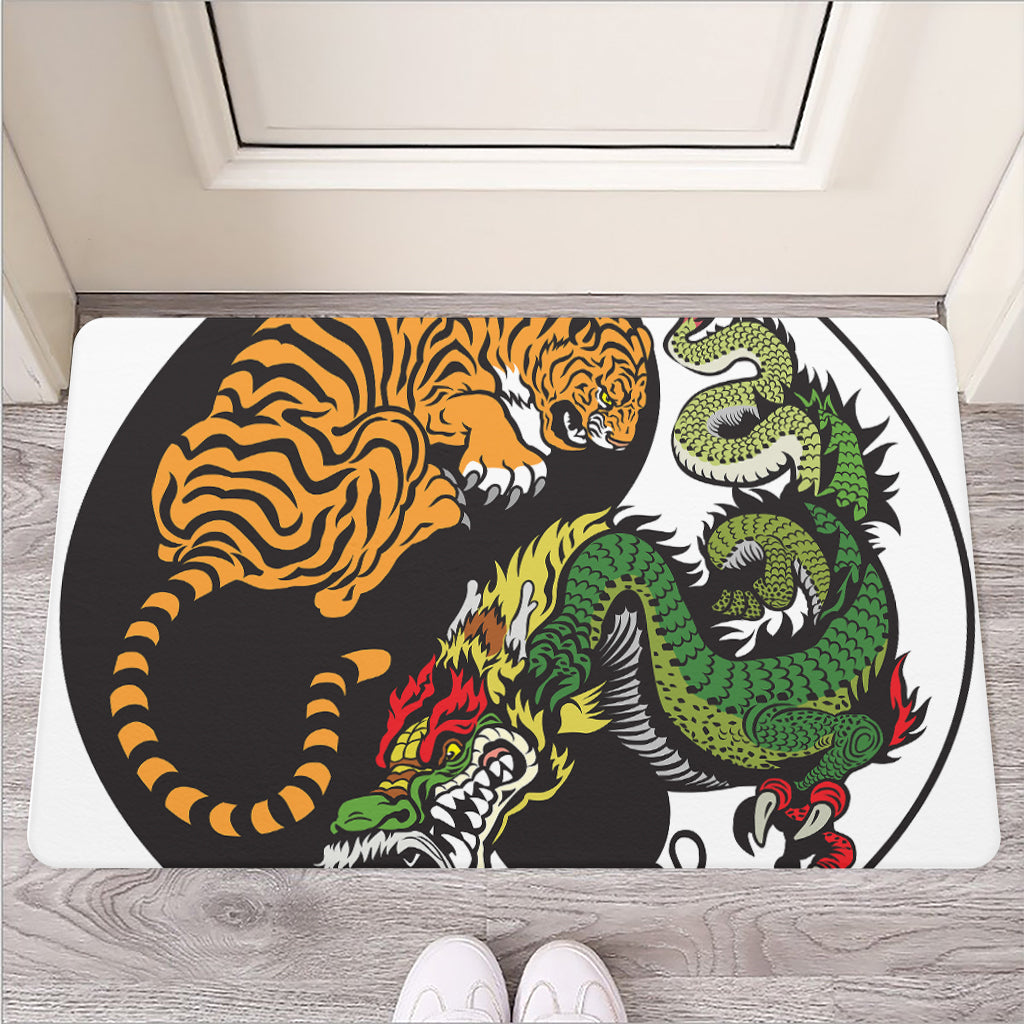 Tiger And Dragon Yin Yang Print Rubber Doormat