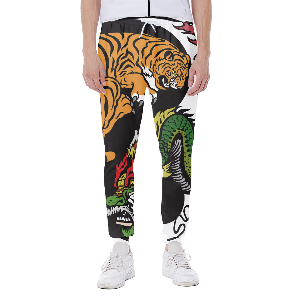 Tiger And Dragon Yin Yang Print Scuba Joggers