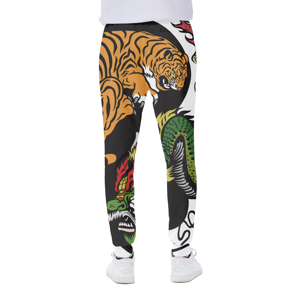 Tiger And Dragon Yin Yang Print Scuba Joggers