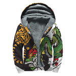Tiger And Dragon Yin Yang Print Sherpa Lined Zip Up Hoodie