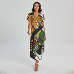 Tiger And Dragon Yin Yang Print Short Sleeve Maxi Dress
