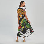 Tiger And Dragon Yin Yang Print Short Sleeve Maxi Dress