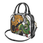 Tiger And Dragon Yin Yang Print Shoulder Handbag