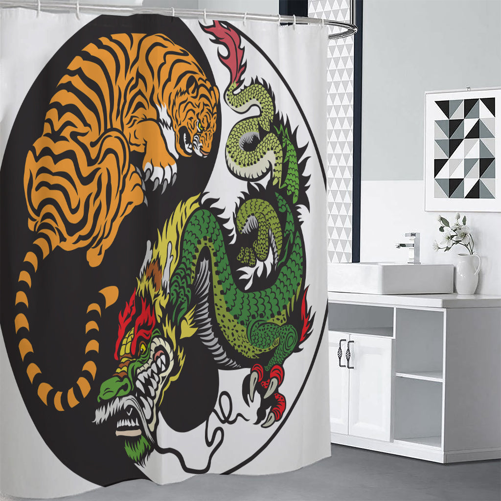 Tiger And Dragon Yin Yang Print Shower Curtain