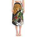 Tiger And Dragon Yin Yang Print Side Slit Midi Skirt