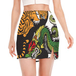 Tiger And Dragon Yin Yang Print Side Slit Mini Skirt