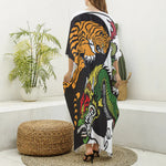 Tiger And Dragon Yin Yang Print Silk V-Neck Kaftan Dress