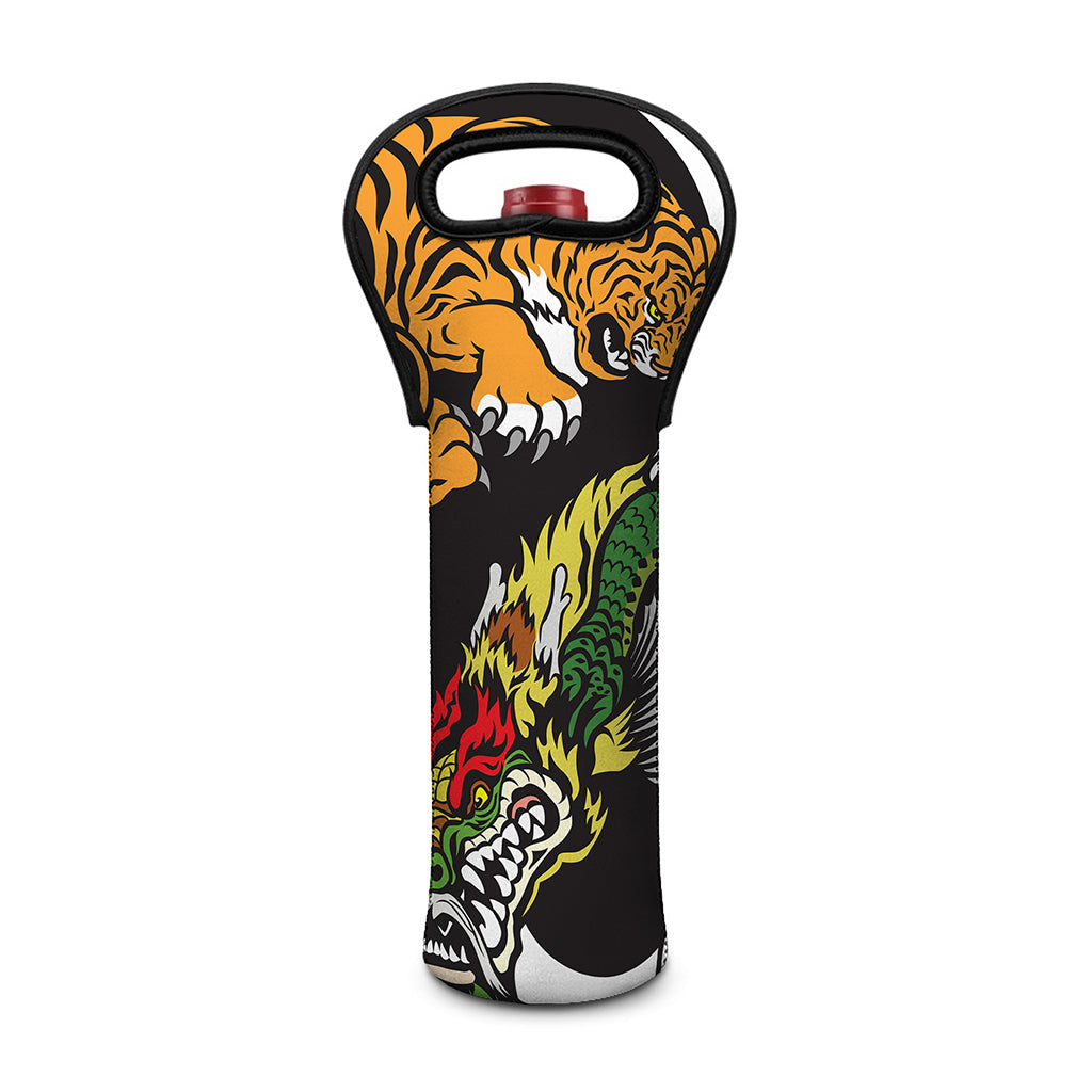 Tiger And Dragon Yin Yang Print Single Neoprene Wine Tote