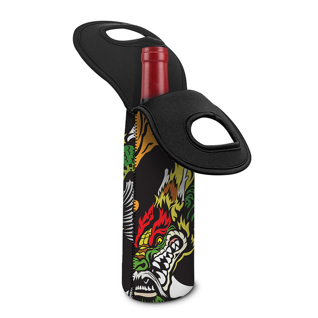 Tiger And Dragon Yin Yang Print Single Neoprene Wine Tote