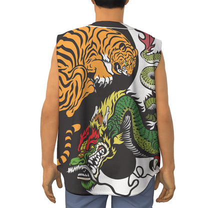 Tiger And Dragon Yin Yang Print Sleeveless Baseball Jersey