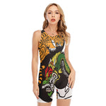 Tiger And Dragon Yin Yang Print Sleeveless One Piece Swimsuit
