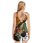 Tiger And Dragon Yin Yang Print Sleeveless One Piece Swimsuit