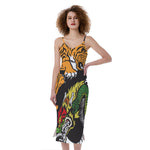 Tiger And Dragon Yin Yang Print Slim Fit Midi Cami Dress