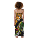 Tiger And Dragon Yin Yang Print Slim Fit Midi Cami Dress