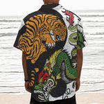 Tiger And Dragon Yin Yang Print Textured Short Sleeve Shirt