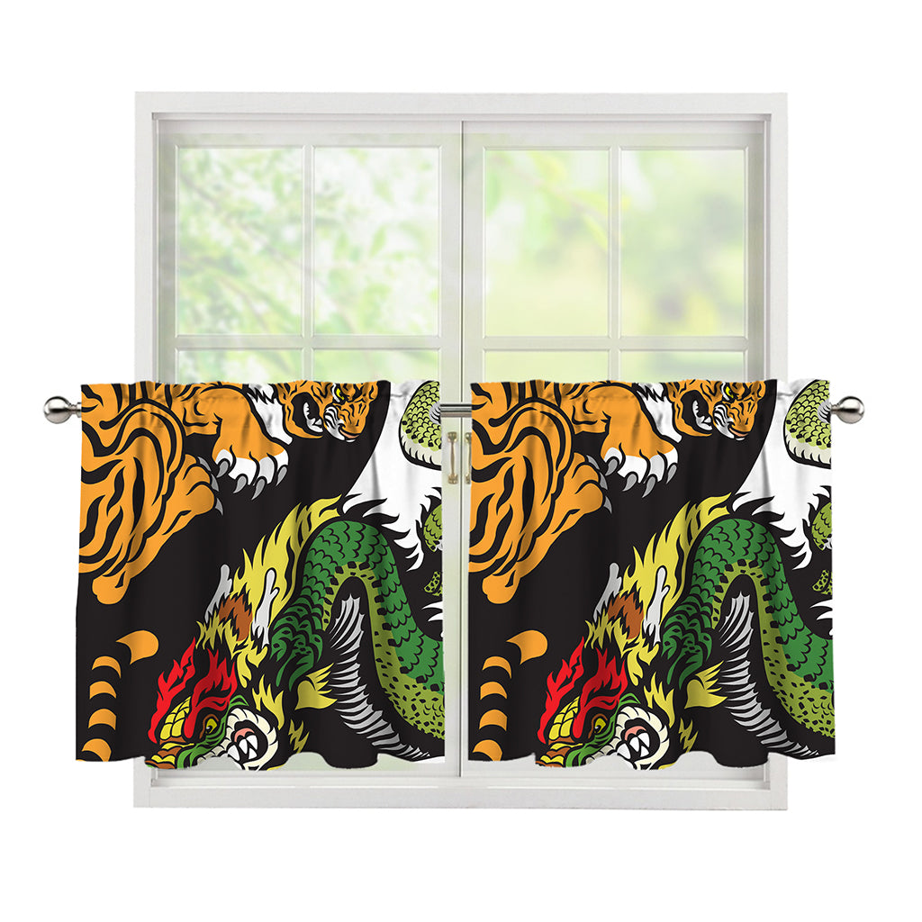 Tiger And Dragon Yin Yang Print Tier Curtains