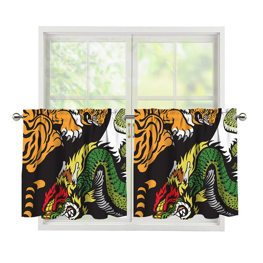Tiger And Dragon Yin Yang Print Tier Curtains