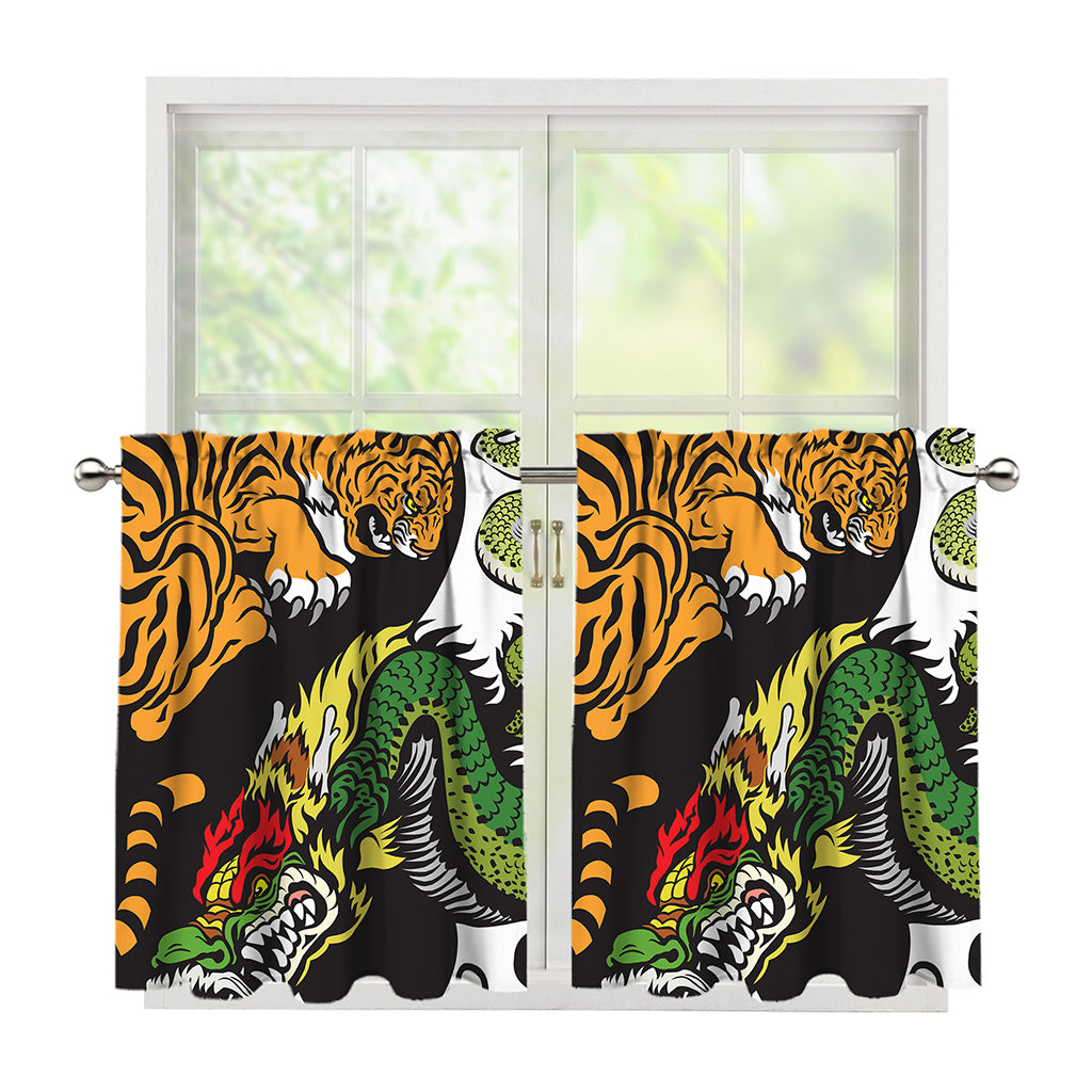 Tiger And Dragon Yin Yang Print Tier Curtains