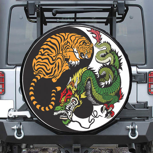 Tiger And Dragon Yin Yang Print Tire Cover