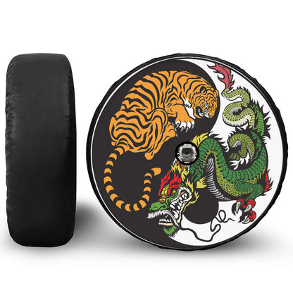 Tiger And Dragon Yin Yang Print Tire Cover With Camera Hole