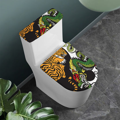 Tiger And Dragon Yin Yang Print Toilet Lid And Tank Cover Set
