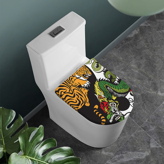 Tiger And Dragon Yin Yang Print Toilet Lid Cover