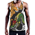 Tiger And Dragon Yin Yang Print Men's Workout Tank Top