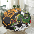 Tiger And Dragon Yin Yang Print Waterproof Round Tablecloth