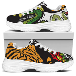 Tiger And Dragon Yin Yang Print White Chunky Shoes