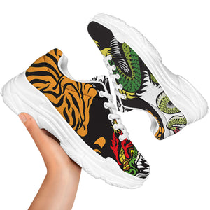 Tiger And Dragon Yin Yang Print White Chunky Shoes