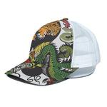 Tiger And Dragon Yin Yang Print White Mesh Trucker Cap