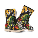Tiger And Dragon Yin Yang Print Winter Boots