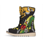 Tiger And Dragon Yin Yang Print Winter Boots