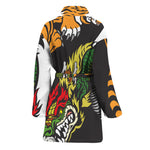 Tiger And Dragon Yin Yang Print Women's Bathrobe