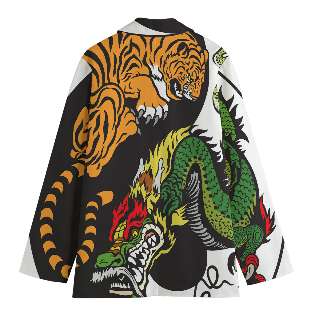 Tiger And Dragon Yin Yang Print Women's Blazer