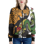 Tiger And Dragon Yin Yang Print Women's Bomber Jacket