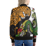 Tiger And Dragon Yin Yang Print Women's Bomber Jacket