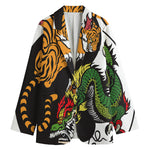 Tiger And Dragon Yin Yang Print Women's Cotton Blazer