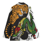 Tiger And Dragon Yin Yang Print Women's Cotton Blazer