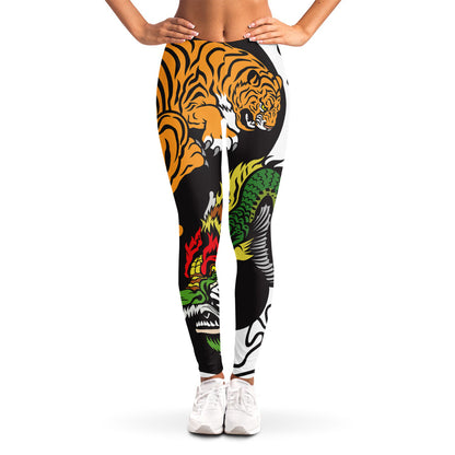 Tiger And Dragon Yin Yang Print Women's Leggings